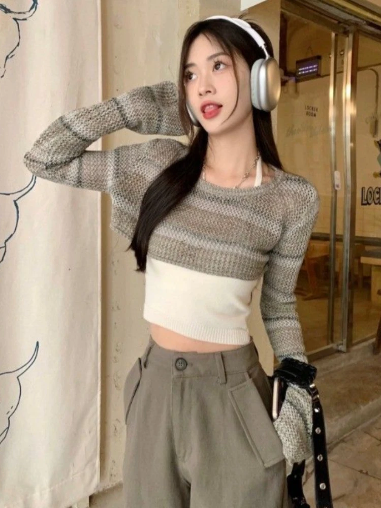 Deeptown Y2K Vintage Striped Cropped Sweater Women Harajuku Grunge Hollow Out Knitted Smock Tops Retro Casual Crochet Pullover
Deeptown Y2K Vintage Striped Cropped Sweater Women Harajuku Grunge Hollow Out Knitted Smock Tops Retro Casual Crochet Pullover