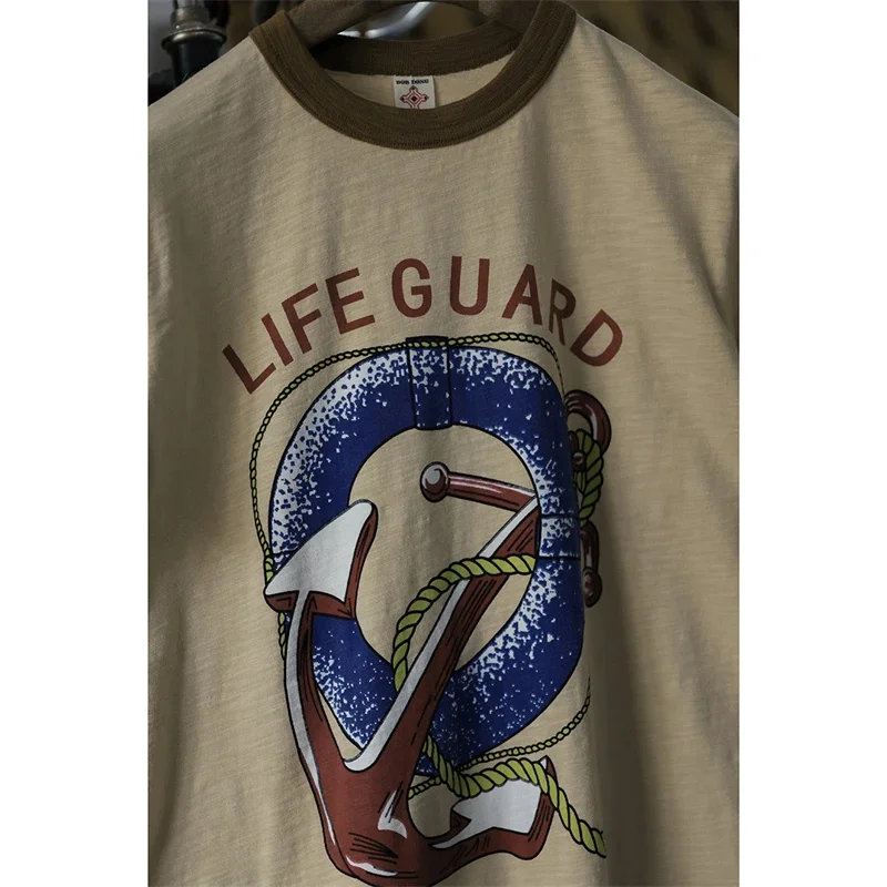 

BOB DONG 'Life Guard' Anchor Graphic T-Shirt Vintage Short Sleeve Ringer Tee Men