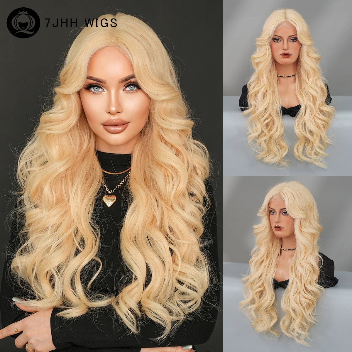 

13*4 T Part Lace Wig Long Body Wavy Blonde Lace Wigs for Women Daily High Density Synthetic Layered Middle Part Lace Front Wigs