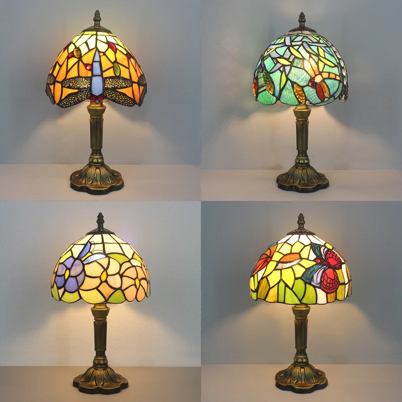 

Tiffany Retro Stained Glass Table Lamps for Living Room Bedroom Mediterranean Vintage Desk Lamp Cafe Study Reading Night Light