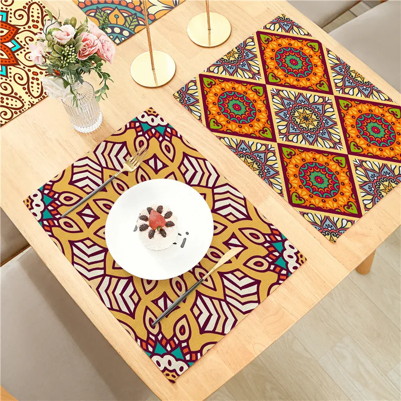 Bohemian Yellow Orange Round Rhombus Flowers Design Flax Insulated Placemat Decoration Dinner Table 42x32cm
Bohemian Yellow Orange Round Rhombus Flowers Design Flax Insulated Placemat Decoration Dinner Table 42x32cm