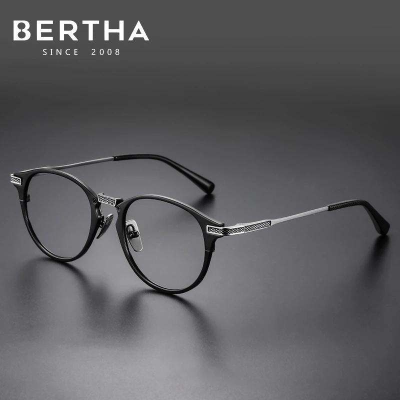 

BERTHA Retro Ultralight Pure Titanium Alloy Glasses Frame Big Face Eyes Half Frame Lens Myopia For Men Prescription AT02078