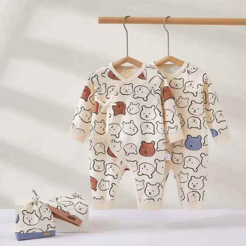 

Baby Hat Set Baby Unisex Boy Girl Newborn Onesies Romper 0-6 Months Toddler Clothing Infant Long Sleeve Cartoon Bear Jumpsuit