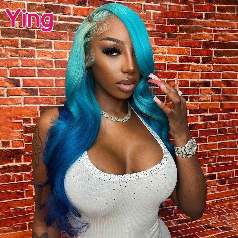 

Ying Hair Omber Blue Black 13x6 Lace Front Human Hair Wigs Brazilian Remy 613 Honey Blonde Body Lace Frontal Wigs Pre Plucked