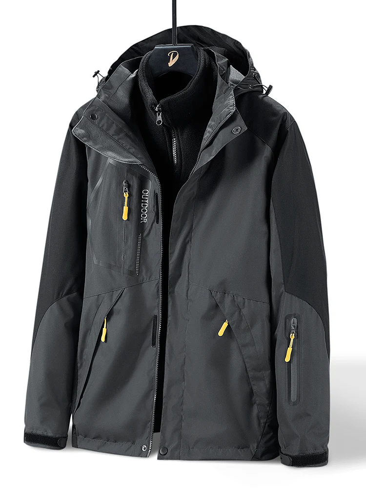 

Мужская зимняя куртка с несколькими карманами 3 в 1, Толстая теплая флисовая подкладка, блестящее пальто, непромокаемые ветровки с защитой от загрязнений