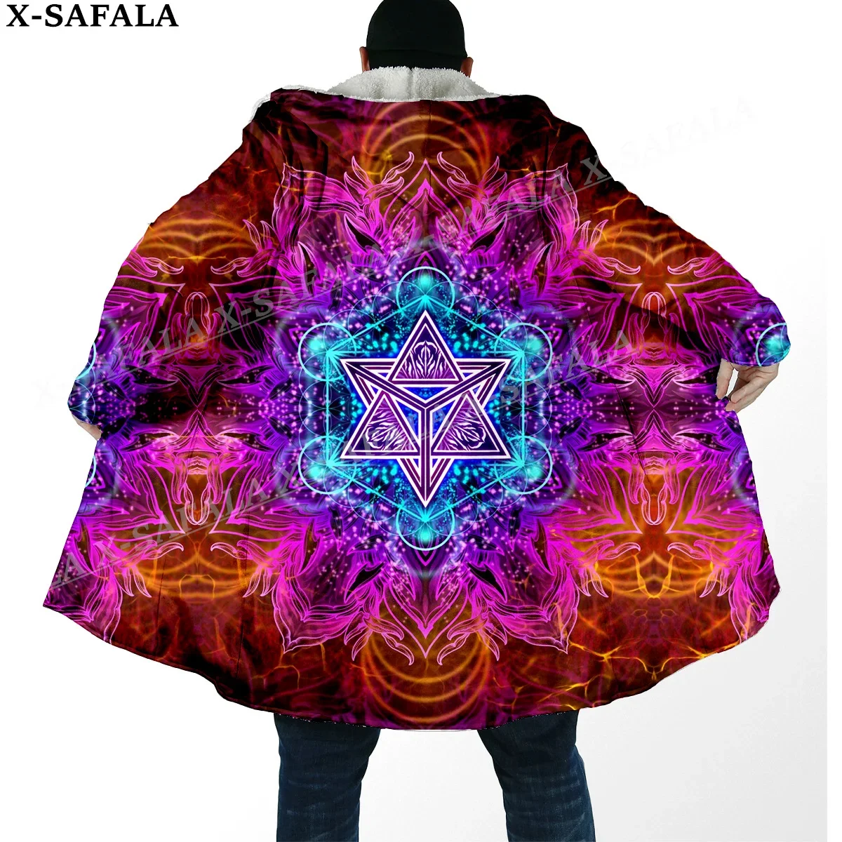 

Hippie Psychedelic Colorful Trippy 3D Print Dream Cloak Thick Warm Hooded Men Overcoat Coat Windproof Fleece Cape Robe Blanket-8
