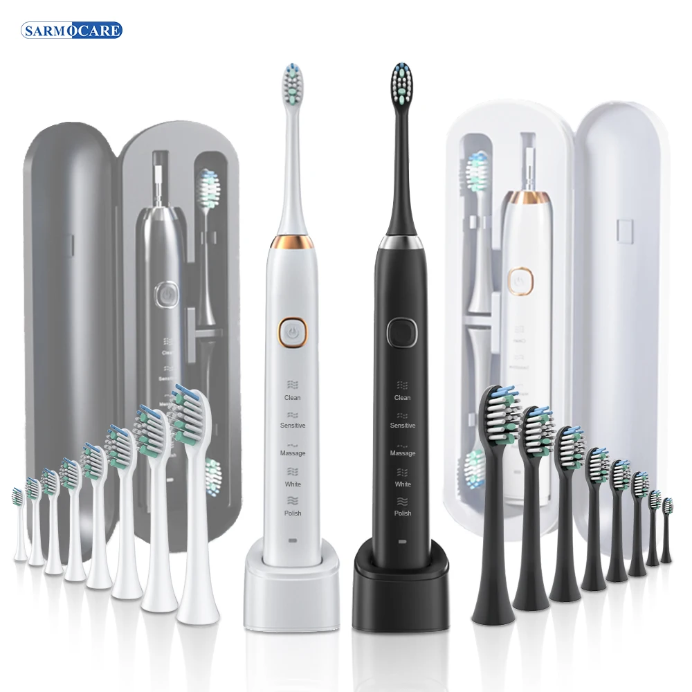 

Electric Sonic Toothbrush 8 Brush Heads Smart Ultrasonic Dental Teeth Whitening Rechargeable Adult Tooth Brush Sarmocare S100