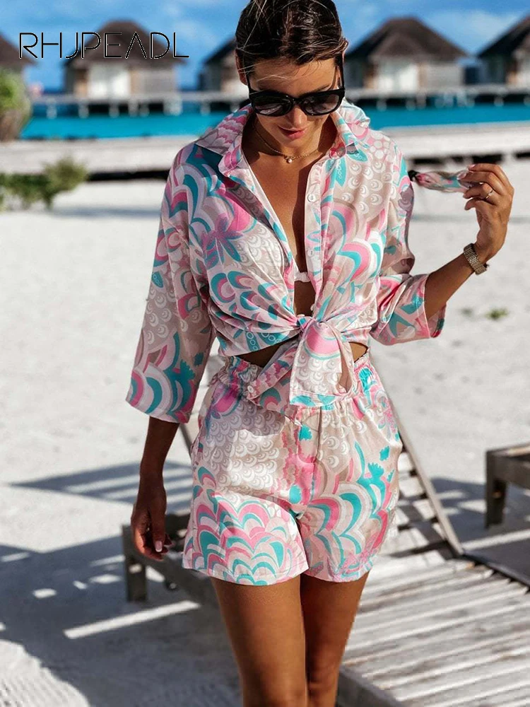 Summer Long Sleeve Shirt + Shorts 2 Piece Blouse Set Fashion Print 2022 Ladies Vintage Holiday Beach Casual
Summer Long Sleeve Shirt + Shorts 2 Piece Blouse Set Fashion Print 2022 Ladies Vintage Holiday Beach Casual