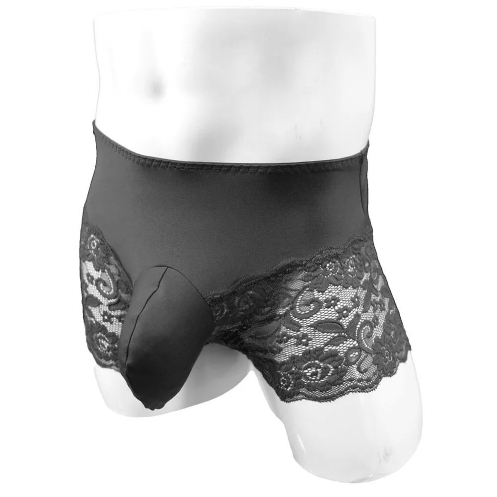 

Mens Sexy Sissy Lace Boxer Mid-rise Briefs Big Pouch U Convex Underwear Cotton Breathable Lingerie Gay Man Pouch Panties