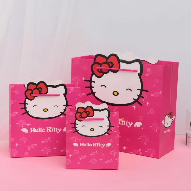 

Ручной Подарочный пакет Hello Kitty Kawaii Sanrio Kt Cat, мультяшный утолщенный бумажный пакет для хранения, большая емкость, конфеты, конфеты, аксессуары
