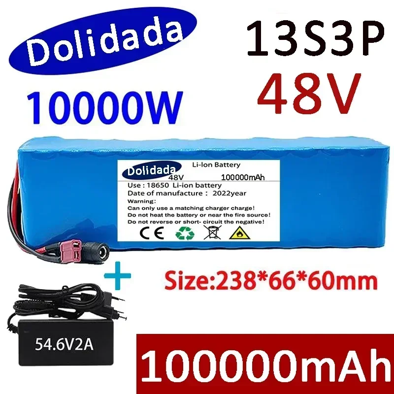

New 48V100000mAh 1000W 13S3P 48V Lithium-ion Battery 100Ah, Suitable for 54.6V Electric Bicycle Scooters with BMS+charger