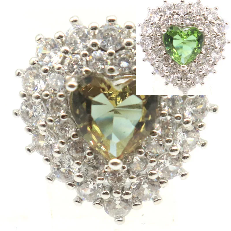 

20x19mm Stunning Heart Shape Color Changing Zultanitel White CZ Silver Rings Drop Shipping