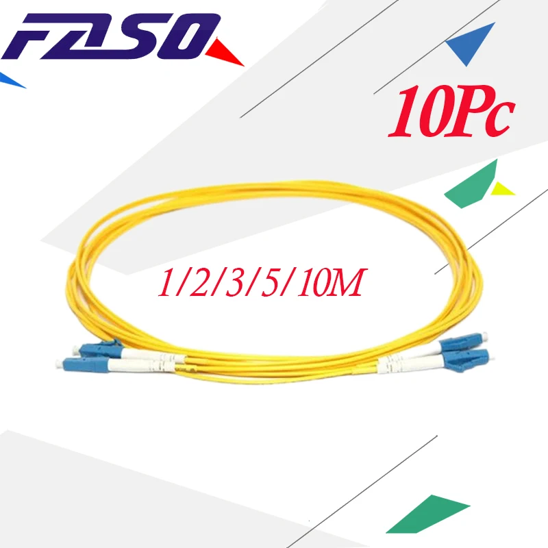 

FASO 10Pcs LC/UPC-LC/UPC Fiber Optic Jumper DX 3.0mm Single Mode G652D Optical Fiber Patch Cord Yellow LSZH Jacket