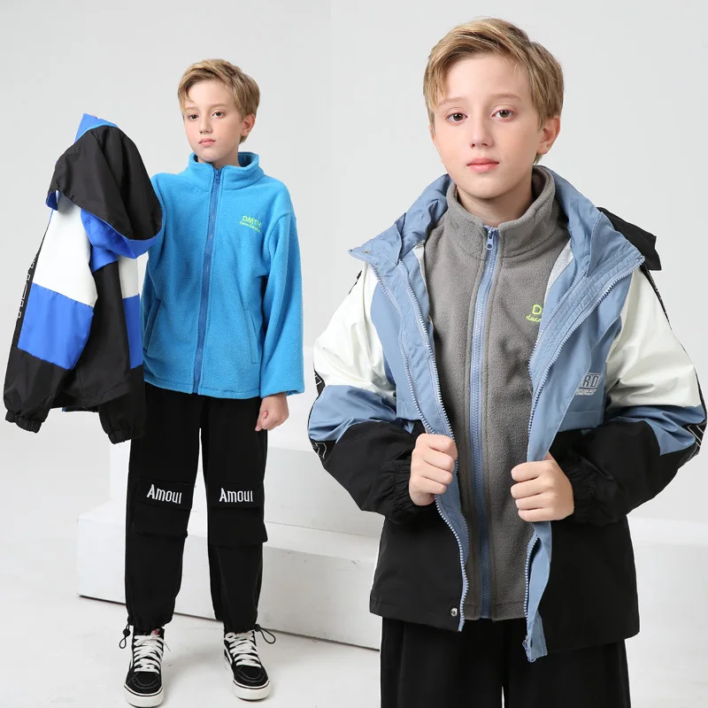 

2024 new children's spring autumn clothing tide boy's storm jacket 3-in-1 detachable fleece coat spring autumn winter clothing