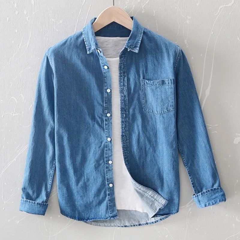 Spring Autumn Men's Cotton Denim Shirt Comfortable Button Down Long-sleeved Tops Single Chest Pocket Cowboy Jeans Blouses
Spring Autumn Men's Cotton Denim Shirt Comfortable Button Down Long-sleeved Tops Single Chest Pocket Cowboy Jeans Blouses