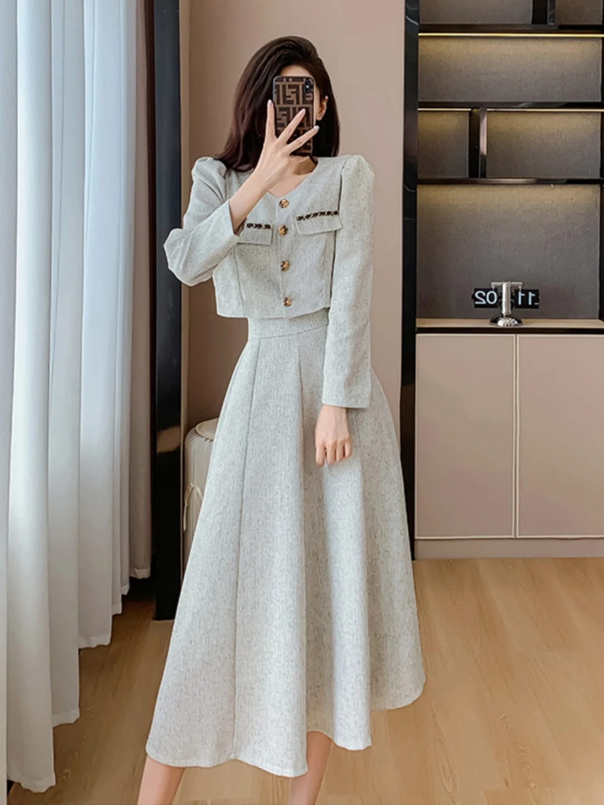 

UNXX French Style Rich Girl Chic Style Set Autumn Professional Outfit Goddess Style + High-end Two-piece Skirt Set High Quality
