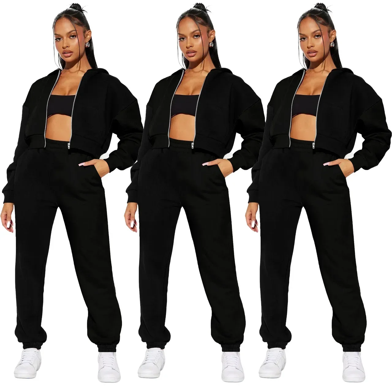 2023 Women Autumn Winter Two Piece Sets Splice Hooded Zipper Short Coats Full Sleeve Elastic Waist Straight Long Pants Set
2023 Women Autumn Winter Two Piece Sets Splice Hooded Zipper Short Coats Full Sleeve Elastic Waist Straight Long Pants Set
