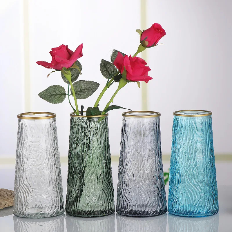 

Nordic light luxury glass vase glacier pattern gold tracing creative simple hydroponic flower arrangement vase living room l