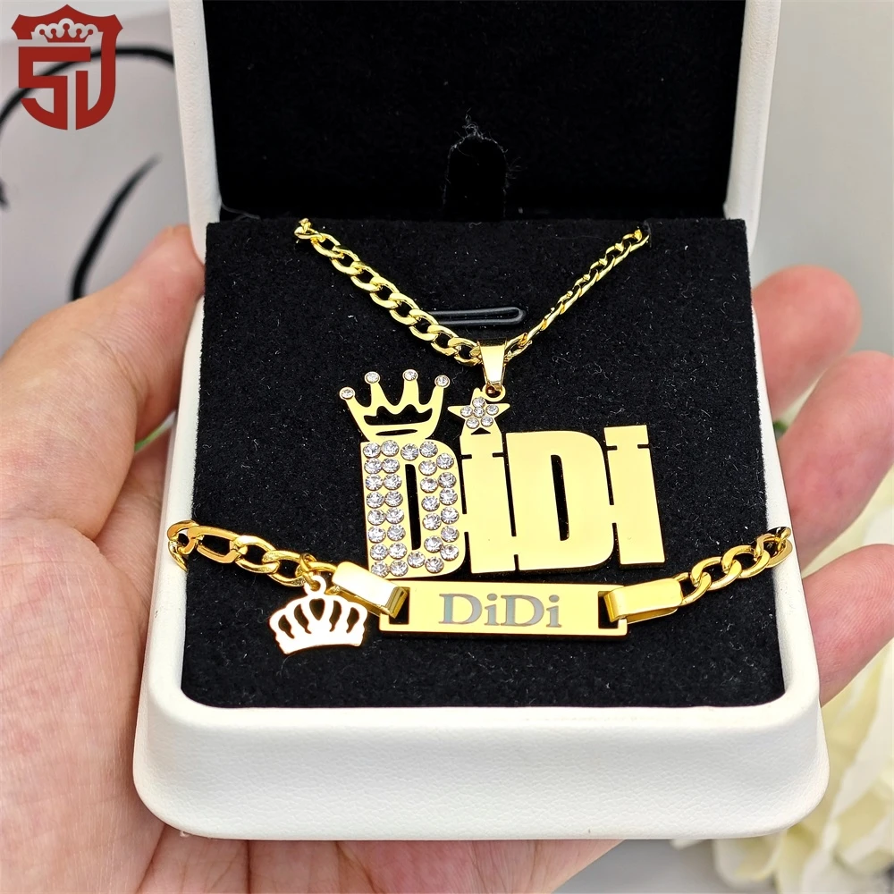 2023 Personalized Baby Name Jewelry Sets Stainless Steel Engraving 2pcs Kids Necklace Bracelet Sets Children Birthday Gifts
2023 Personalized Baby Name Jewelry Sets Stainless Steel Engraving 2pcs Kids Necklace Bracelet Sets Children Birthday Gifts