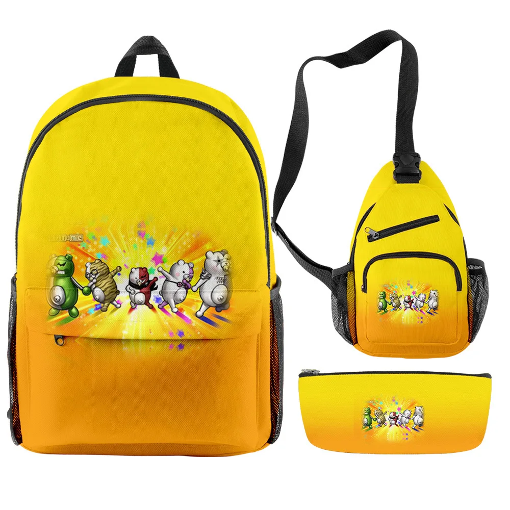 

Cartoon Novelty Cool Danganronpa Monokuma 3D Print 3pcs/Set pupil School Bags Travel Laptop Backpack Chest Bag Pencil Case