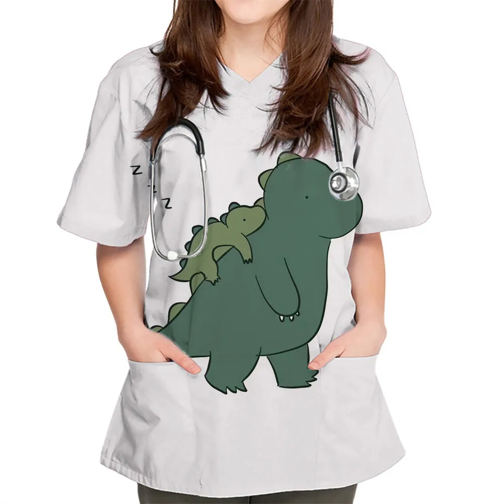 Women's Animal Print Loose Casual T-shirt, Short Sleeved, V-neck, Paired with Pocket, Nurse Uniform, Summer
Women's Animal Print Loose Casual T-shirt, Short Sleeved, V-neck, Paired with Pocket, Nurse Uniform, Summer