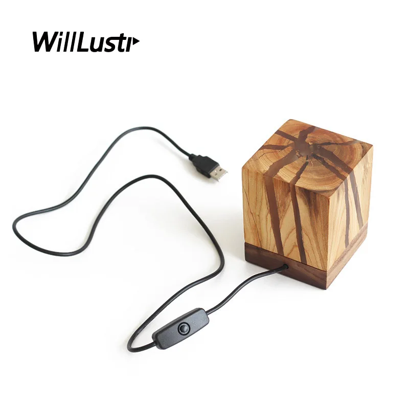 

Creative Cracked Wood Table Lamp Modern USB Night Light Hotel Cafe Bar Club Living Room Bedside Minimalist Wooden Desk Lighting