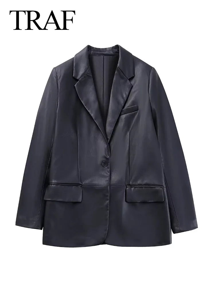 TRAF 2023 Autumn Female Fashion Black Faux Leather Women PU Coat Single Button Loose Blazer Jacket Woman Versatile Outwear
TRAF 2023 Autumn Female Fashion Black Faux Leather Women PU Coat Single Button Loose Blazer Jacket Woman Versatile Outwear