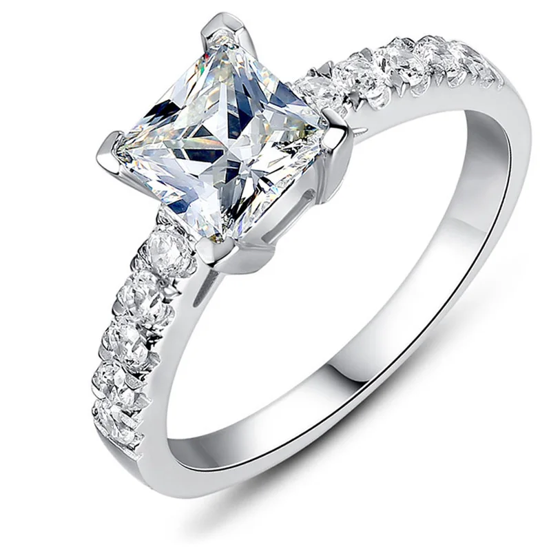 

Women Princess Cut Moissanite Engagement Wedding Ring 1 Carat SONA Diamond s925 Sterling Silver 18k White Gold Plated