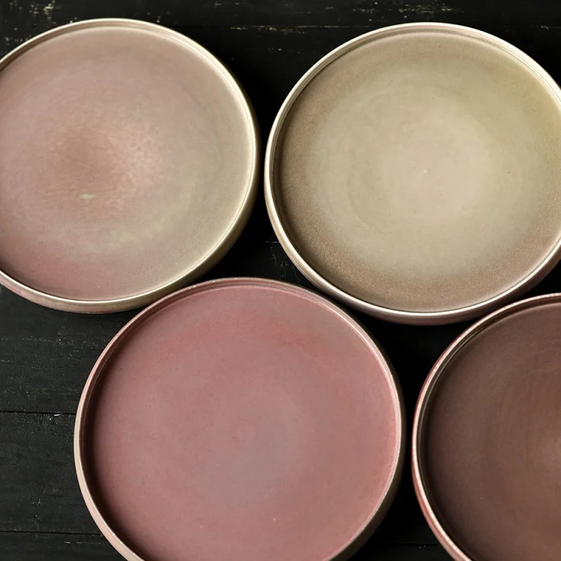 

★Jingdezhen Handmade Plain Red Pink Dry Pour Tea Tray Kiln Baked Japanese Kung Fu Tea Tray Pot Tray Pink Glaze Tea Table