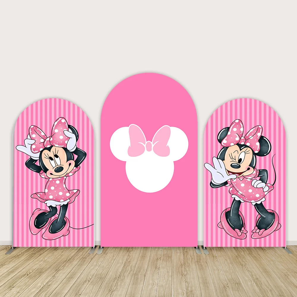 

Rose Pink Minnie Mouse Arch Backdrop for Girl Birthday Party Decoration Watercolor Minnie Baby Shower Arched Cover Wall
