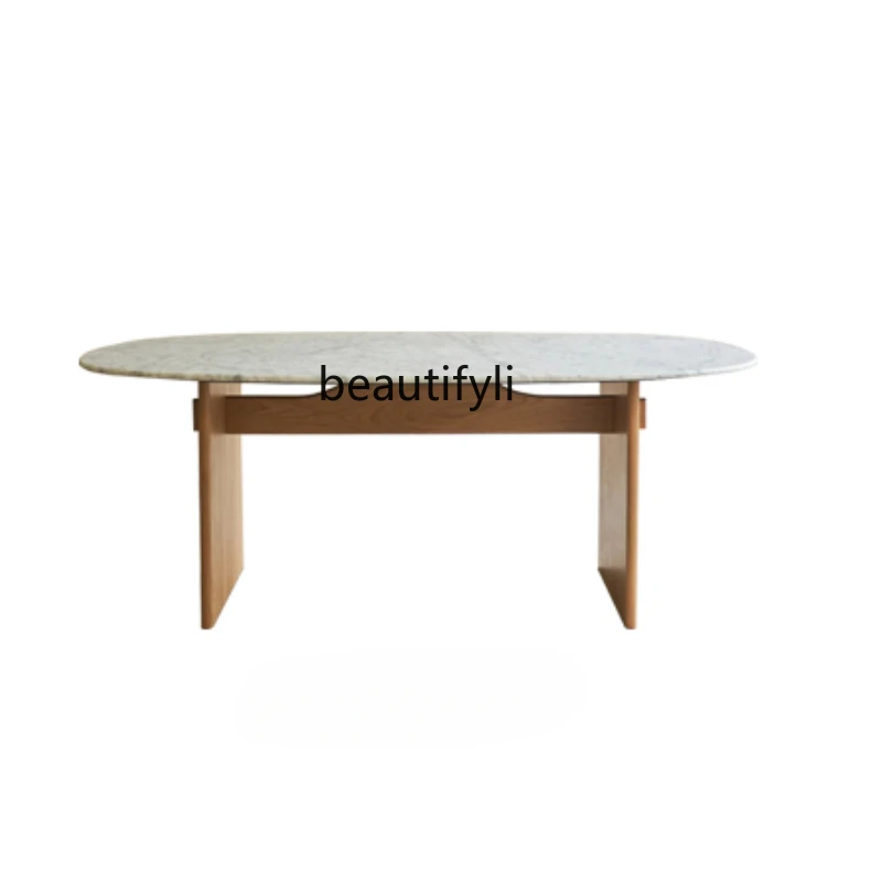 Stone Plate Dining Table Solid Wood Household Nordic and Japanese Style Simple Dining Table Oval Design
Stone Plate Dining Table Solid Wood Household Nordic and Japanese Style Simple Dining Table Oval Design
