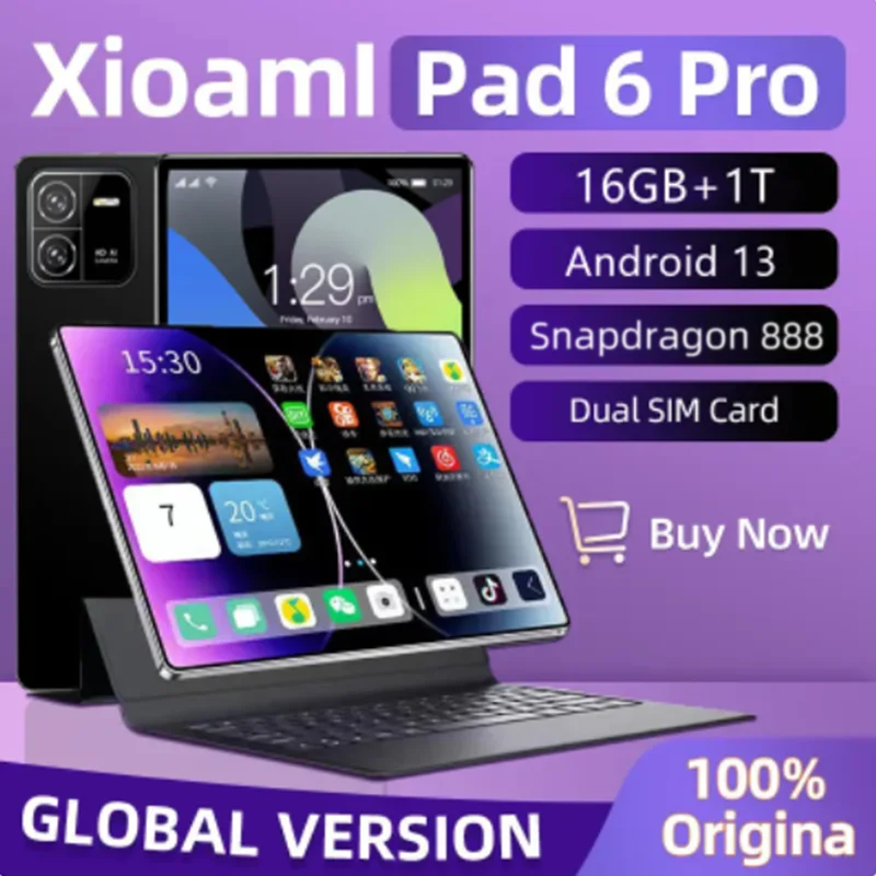 

2024 New Global Version Original Tablets Android 13 Pad 6 Pro Snapdragon 888 16GB+1TB Tablet PC Dual SIM Card WIFI HD 4K Mi Tab