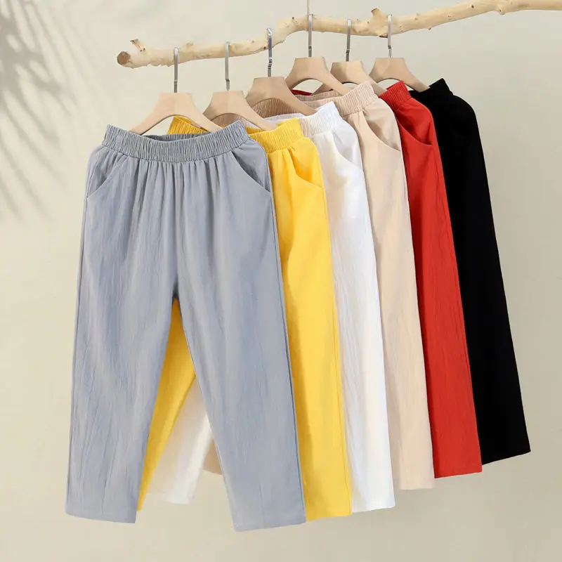 Summer Women Trousers Wide Pants Cotton Linen Casual Loose Large Size Women's Harem Pants Solid Vintage Streetwear
Summer Women Trousers Wide Pants Cotton Linen Casual Loose Large Size Women's Harem Pants Solid Vintage Streetwear