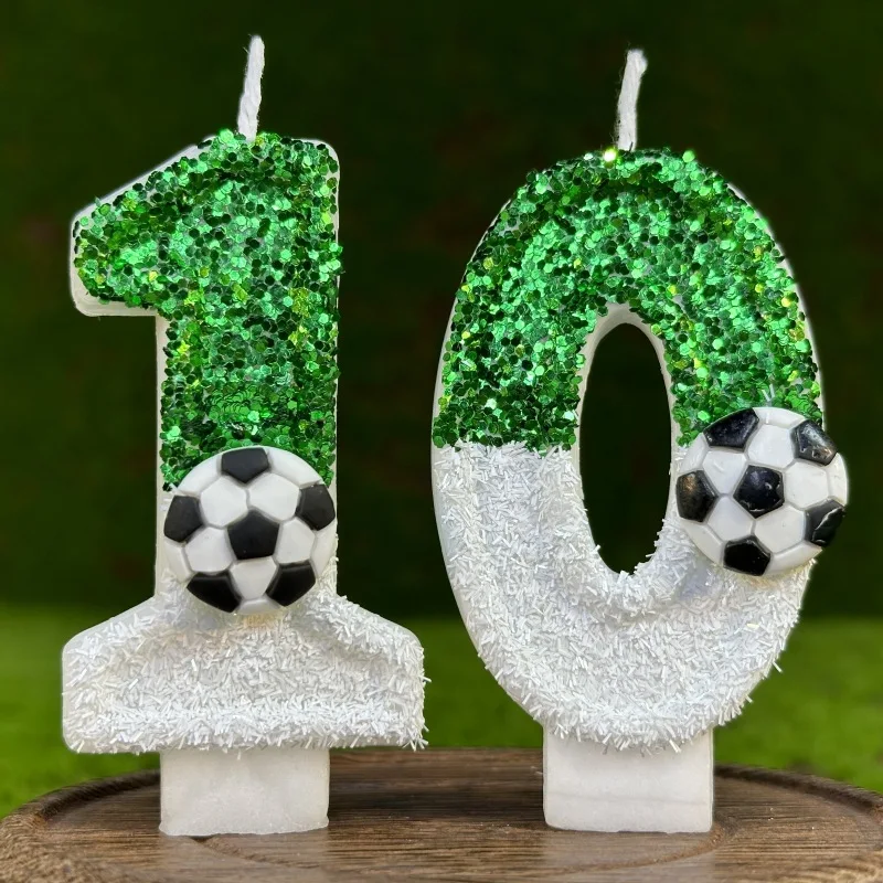 

Football Children's Birthday Candles 0-9 Number Green Sparkles Birthday Soccer Ball Candle for Boy Party Cake Topper Decoration