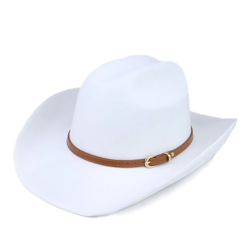 

Retro Simple Camel Leather Belt Band Autumn Winter Warm Women Men Felt Yellowstone Cap Cowboy Hat 56-59cm Adjust