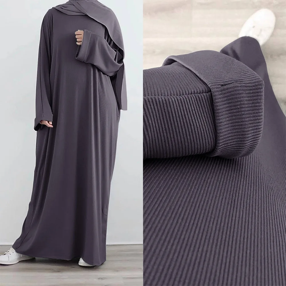 

Rib Knitted Abaya for Women Casual Islamic Long Dress Loose Hijab Robe Muslim Dresses Dubai Turkish Modest Kaftan Ramadan Eid