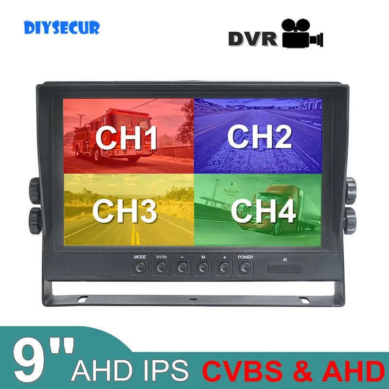 

DIYSECUR 9inch AHD IPS 1024x800 HD Car Monitor Rear View Monitor Support 256GB SD Card AHD Car Camera Video Recording