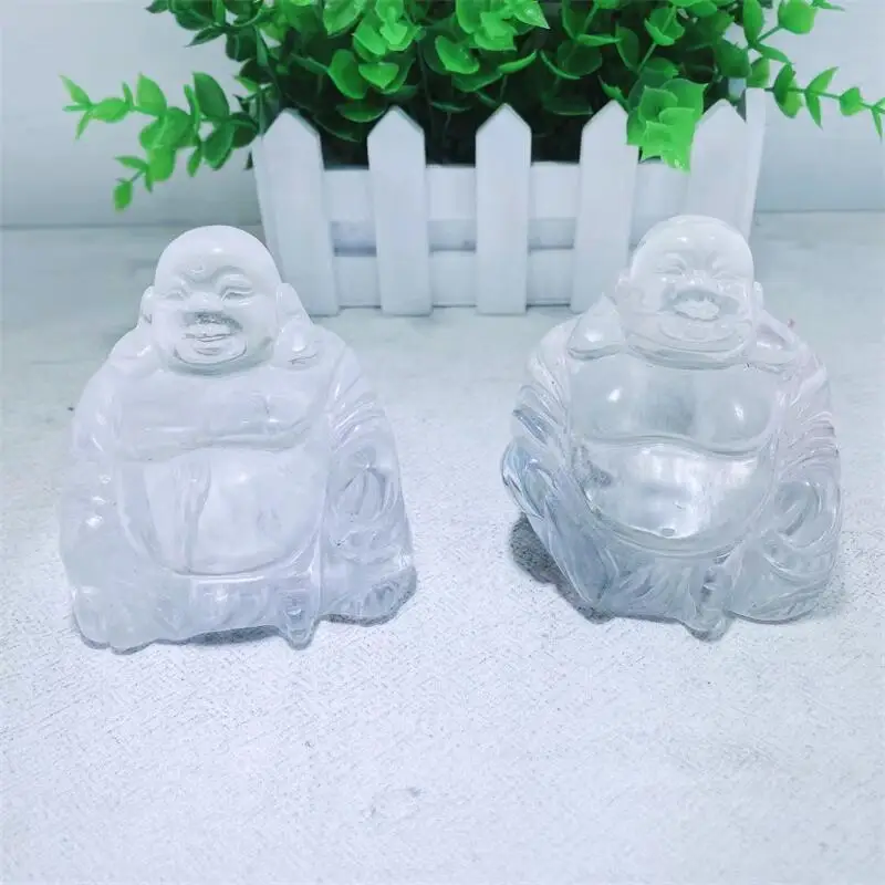 

7.5CM Natural Clear Quartz Crystal Maitreya Buddha Stone Carved Figurine Crafts Lucky Chakra Healing Reiki 1PCS