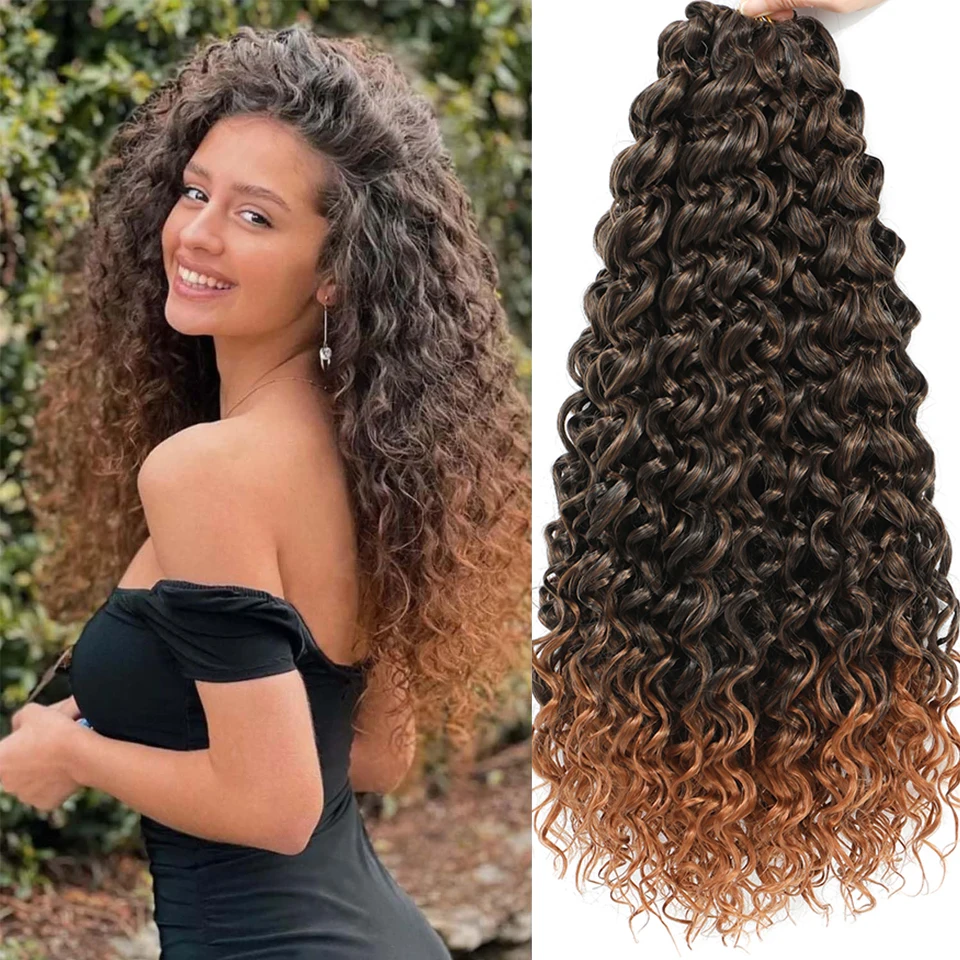 

18 Inch Long Ombre Blonde Brown Arfo Twist Curly Water Wave Crochet Hair GoGo Curl Crochet Braids Hair Extensions For All Women