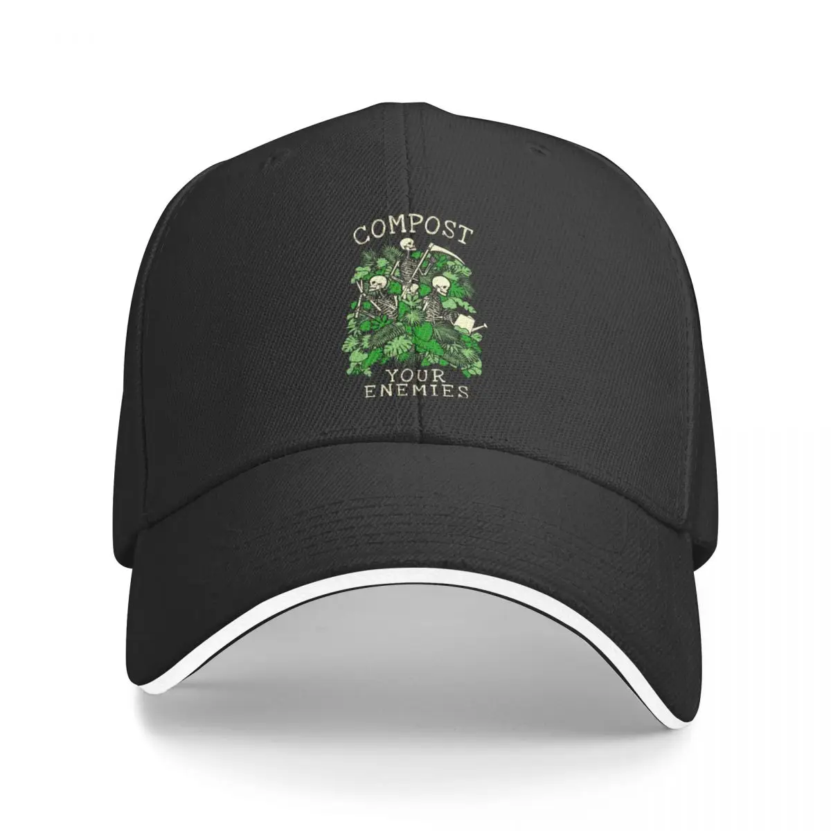 

Compost Your Enemies Funny Gardening Goth Skeleton Gardener Baseball Cap Sun Cap Luxury Hat Caps For Women Men's