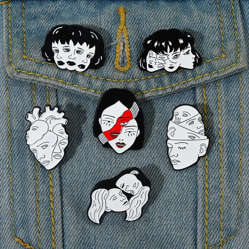 

Divisive Face Enamel Pins Custom Organ Heart Horror Movie Tomie Brooches Lapel Badges Gothic Jewelry Gift for Fans Friends