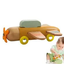 Wooden Plane Toy Cartoon Creative Children's Wooden Airplane Glider Building Block Toy Educational Toy Model