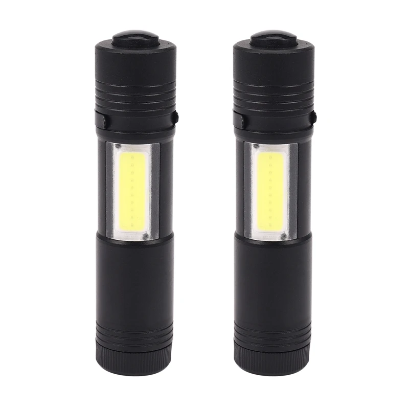 

Promotion! 2X New Mini Portable Q5 LED Flashlight XPE&COB Work Light Lanterna Powerful Pen Torch Lamp 4 Modes Use 14500 Or AA