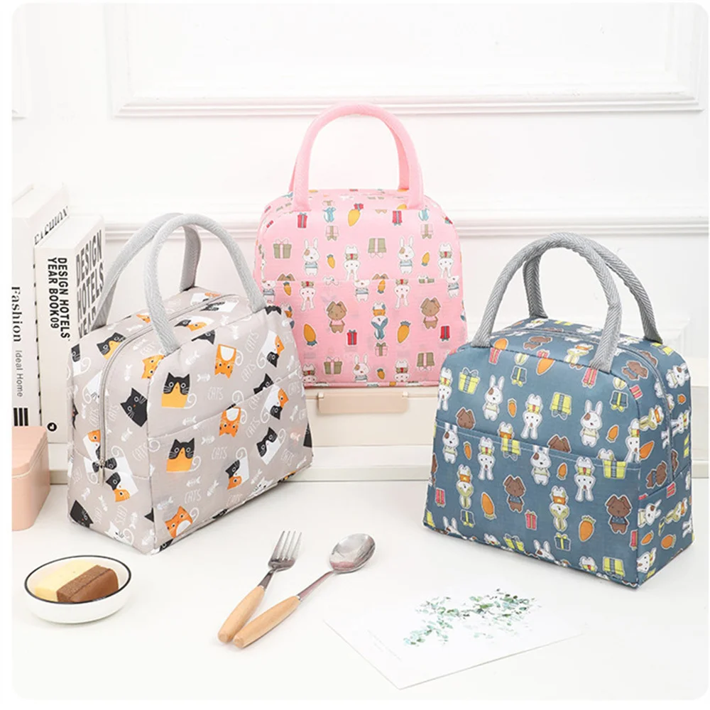 

Portable Lunch Bag Cartoon Printed Women Men Kids Thermal Insulation Lunch Box School Bento Pouch Picnic Cooler Tote Handbag