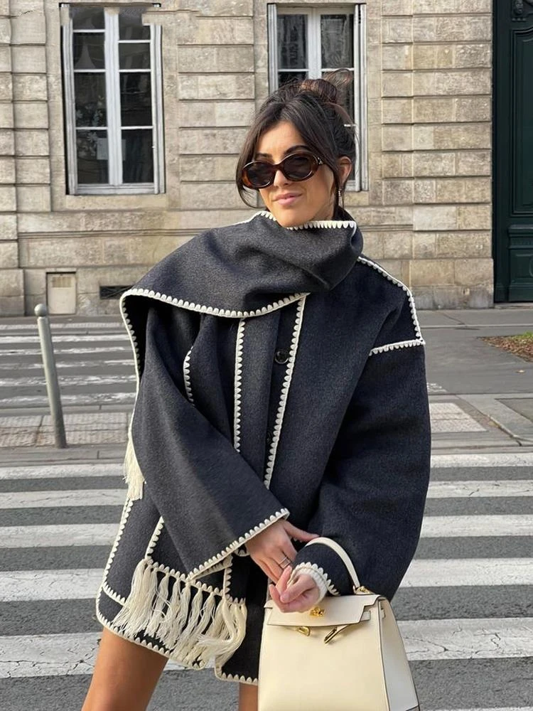 Loose Woolen Coat With Scarf Women Fashion Long Sleeve Splice Thick Coat Solid 2023 Autumn Winter Chic Female Warm Streetwear
Loose Woolen Coat With Scarf Women Fashion Long Sleeve Splice Thick Coat Solid 2023 Autumn Winter Chic Female Warm Streetwear