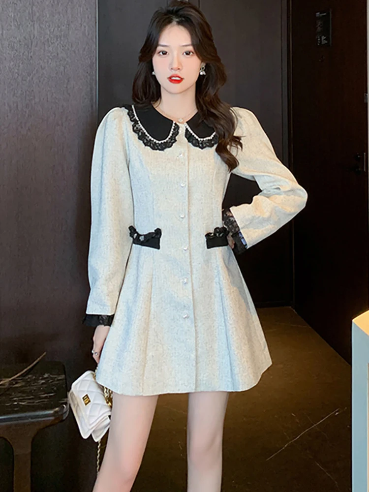 2023 Black Chic Lace Beading Doll Collar Sexy Mini Dress Women Bodycon Luxury Party Night Dress Autumn Winter Casaul Prom Dress
2023 Black Chic Lace Beading Doll Collar Sexy Mini Dress Women Bodycon Luxury Party Night Dress Autumn Winter Casaul Prom Dress
