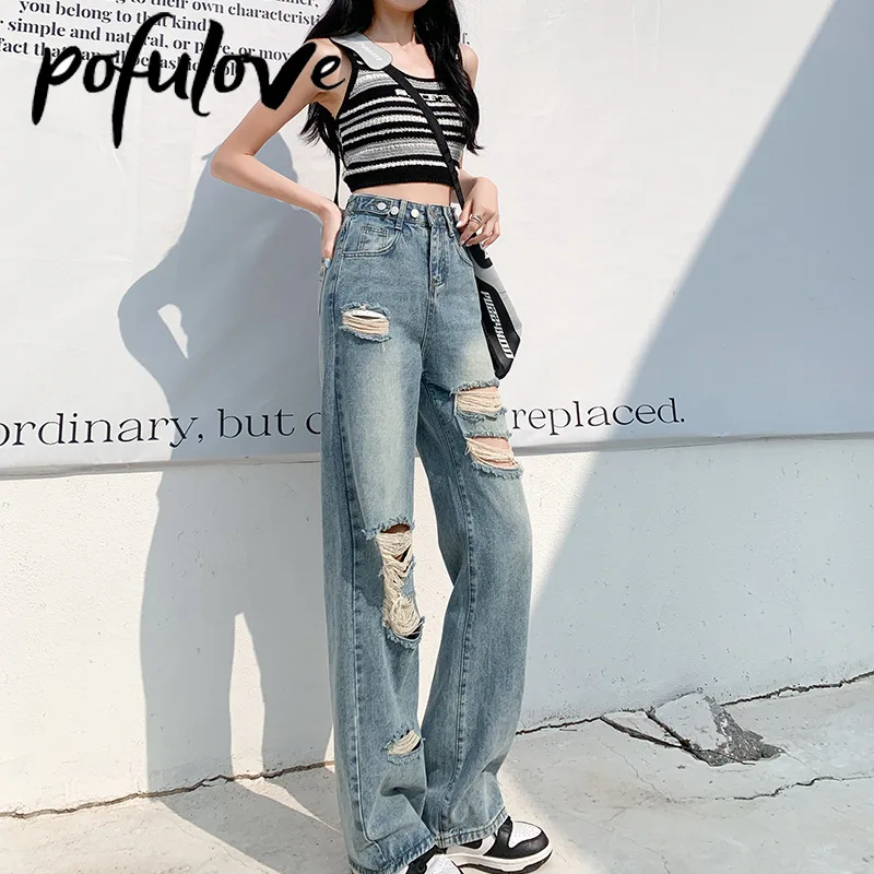 Ripped Jeans for Women Vintage Blue Baggy High Waisted Jeans Loose Wide Leg Pants Korean Casual Straight Leg Pants Dropshipping
Ripped Jeans for Women Vintage Blue Baggy High Waisted Jeans Loose Wide Leg Pants Korean Casual Straight Leg Pants Dropshipping