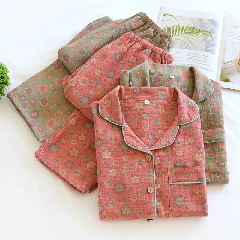 Цветная тканая жаккардовая пижама из чистого хлопка для женщин на весну и осень, ретро креп-ткань, свободная и Повседневная Пижама для мам clo 
Цветная тканая жаккардовая пижама из чистого хлопка для женщин на весну и осень, ретро креп-ткань, свободная и Повседневная Пижама для мам clo