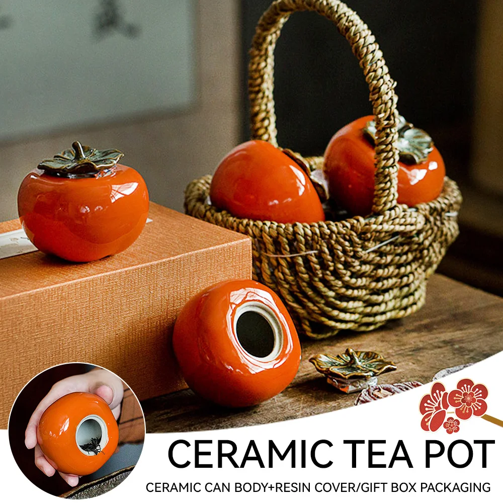 

Portable Mini Persimmon Tea Caddy Tieguanyin Sealed Storage Tank Portable Travel Tea Boxes Spices Containers Tea Jar