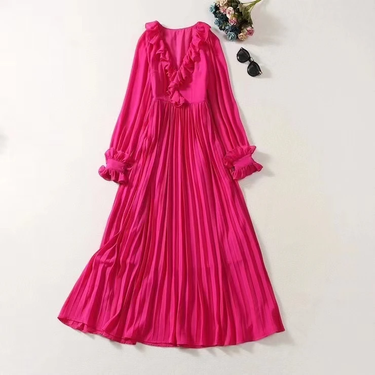 European and American women's dress 2023 winter new Long sleeve V-neck ruffled edge fashion Pleated dress XXL
European and American women's dress 2023 winter new Long sleeve V-neck ruffled edge fashion Pleated dress XXL